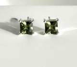 Faceted Moldavite Stud Earrings, Sterling Silver, Czech Gemstone, Minimalist Studs