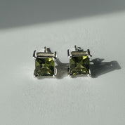Faceted Moldavite Stud Earrings, Sterling Silver, Czech Gemstone, Minimalist Studs