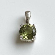 Certified Natural Moldavite 0.60ct Round • 925 Silver Pendant (4-Prong) • Copy of Lab Report Included