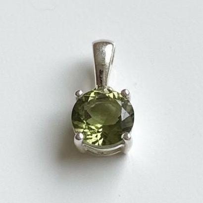 Certified Natural Moldavite 0.60ct Round • 925 Silver Pendant (4-Prong) • Copy of Lab Report Included