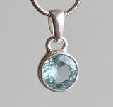 Round Cut Faceted Natural Aquamarine Sterling Silver Pendant