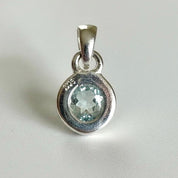 Round Cut Faceted Natural Aquamarine Sterling Silver Pendant