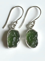 Natural moldavite dangle earrings 925 sterling silver Czech tektite rare gemstone UK