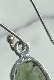 Natural Moldavite Dangle Earrings, Uncut 12mm x 8mm Sterling Silver, Handmade UK