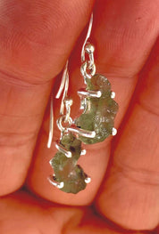Natural Uncut Moldavite Sterling Silver Dangle Earrings