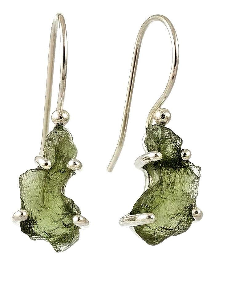 Hexagon cut moldavite sterling silver pendant Czech tektite rare gemstone handmade UK