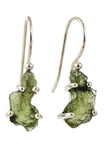 Raw Moldavite Dangle Earrings, Sterling Silver, Czech Gemstone, Natural Green Drop (1.2cm)