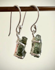 Natural Uncut Moldavite Sterling Silver Dangle Earrings