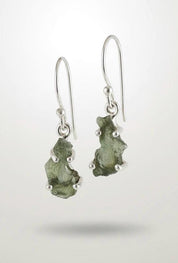 Natural Uncut Moldavite Sterling Silver Dangle Earrings