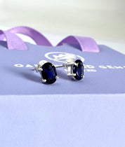 Natural Iolite Stud Earrings in 925 Sterling Silver, Oval Blue Violet Gemstone Gift