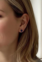 Natural Iolite Stud Earrings in 925 Sterling Silver, Oval Blue Violet Gemstone Gift