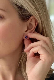 Natural Iolite Stud Earrings in 925 Sterling Silver, Oval Blue Violet Gemstone Gift