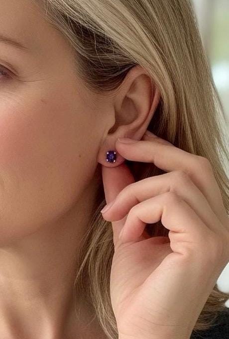 Natural Iolite Stud Earrings in 925 Sterling Silver, Oval Blue Violet Gemstone Gift
