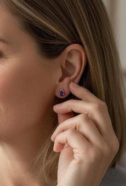 Natural Iolite Teardrop Stud Earrings, 925 Sterling Silver Blue Violet Gemstone