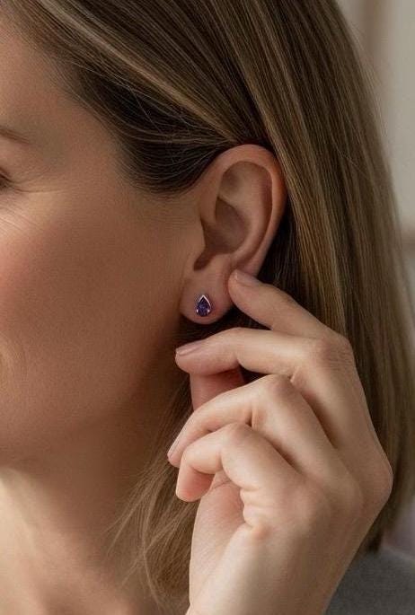 Natural Iolite Teardrop Stud Earrings, 925 Sterling Silver Blue Violet Gemstone