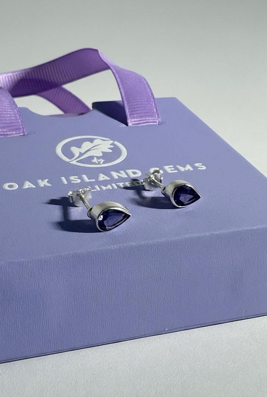 Natural Iolite Teardrop Stud Earrings, 925 Sterling Silver Blue Violet Gemstone