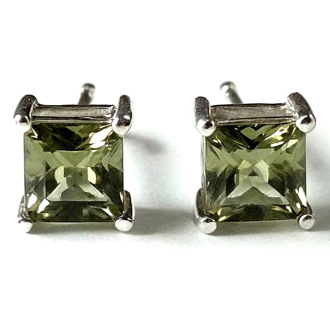 Faceted Moldavite Stud Earrings, Sterling Silver, Czech Gemstone, Minimalist Studs