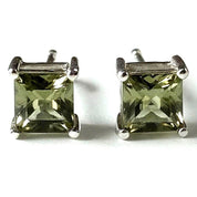 Faceted Moldavite Stud Earrings, Sterling Silver, Czech Gemstone, Minimalist Studs