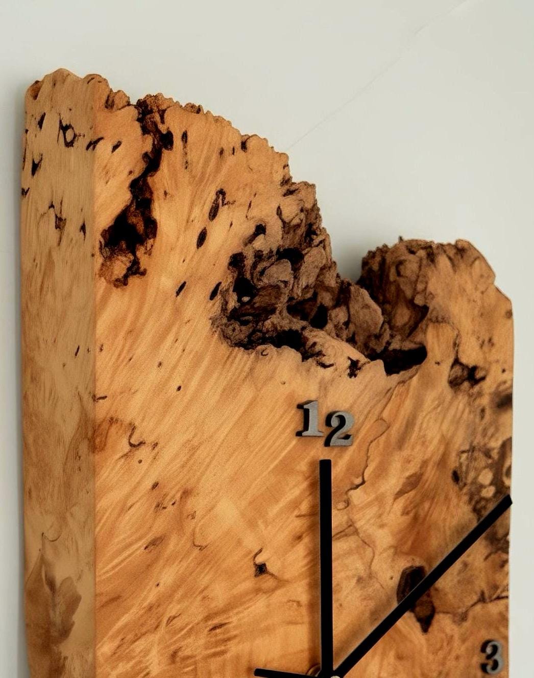 Large Burl Maple Wall Clock, Statement Wall Clock, Live Edge Wood Clock, Handmade Rustic Modern Wall Decor