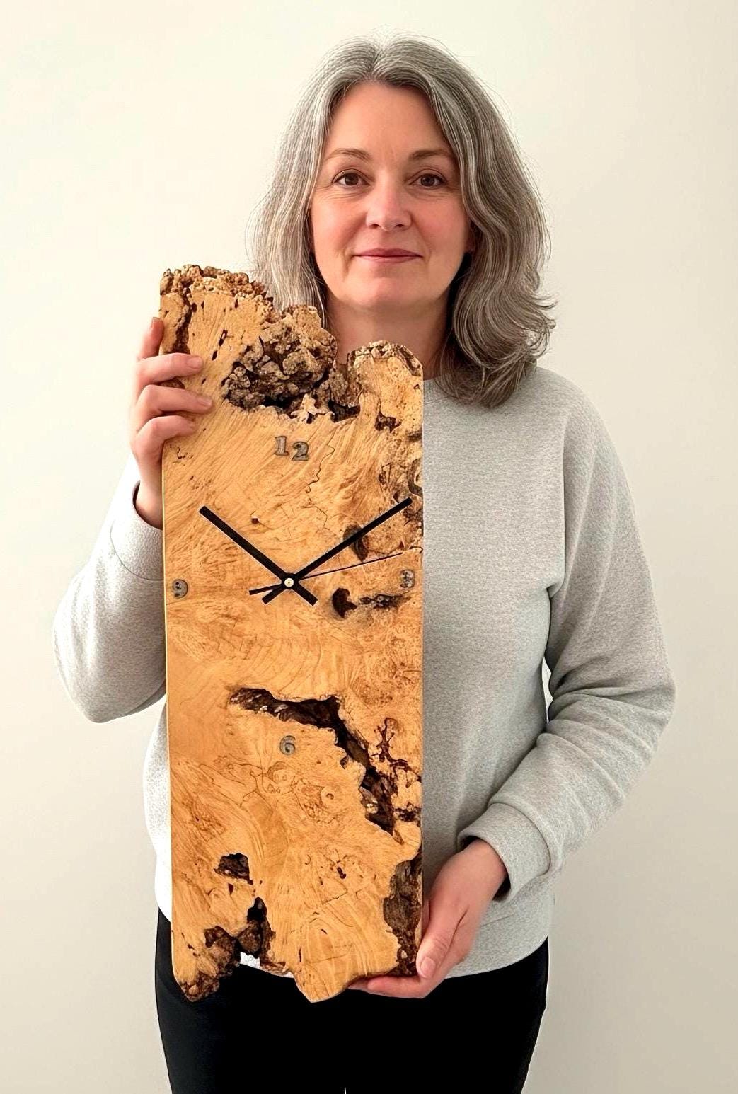 Large Burl Maple Wall Clock, Statement Wall Clock, Live Edge Wood Clock, Handmade Rustic Modern Wall Decor