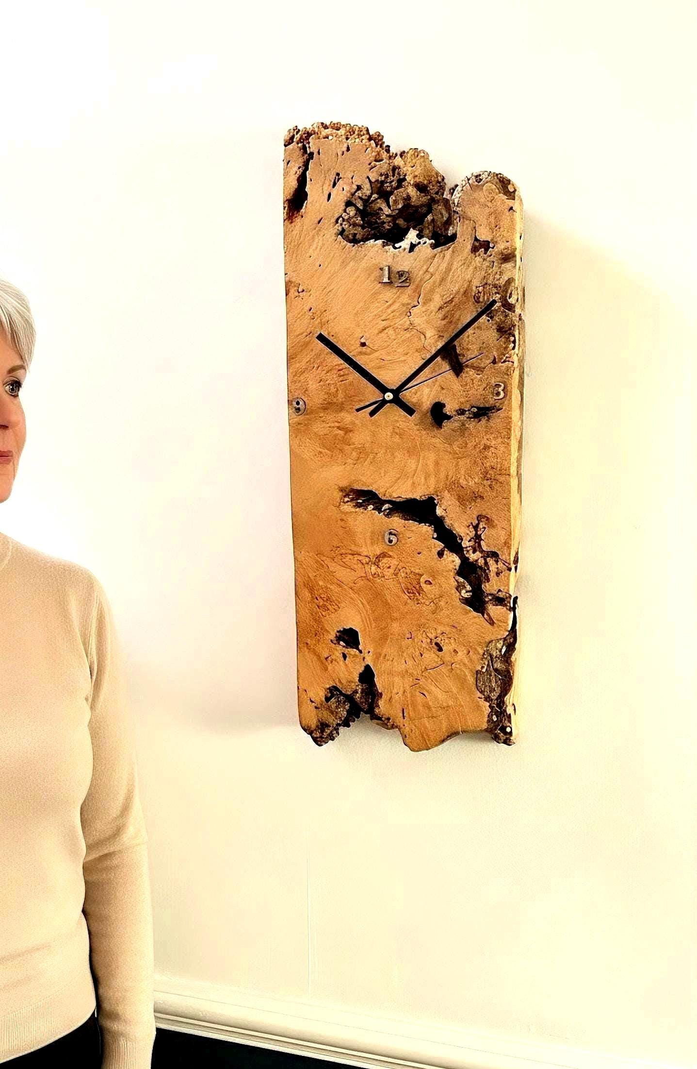 Large Burl Maple Wall Clock, Statement Wall Clock, Live Edge Wood Clock, Handmade Rustic Modern Wall Decor