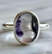 Blue John oval cabochon ring sterling silver Derbyshire Spar bezel set handmade UK