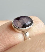 Rare Blue John Ring in Sterling Silver, Oval Derbyshire Spar Statement Gemstone Ring