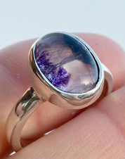 Rare Blue John Ring in Sterling Silver, Oval Derbyshire Spar Statement Gemstone Ring