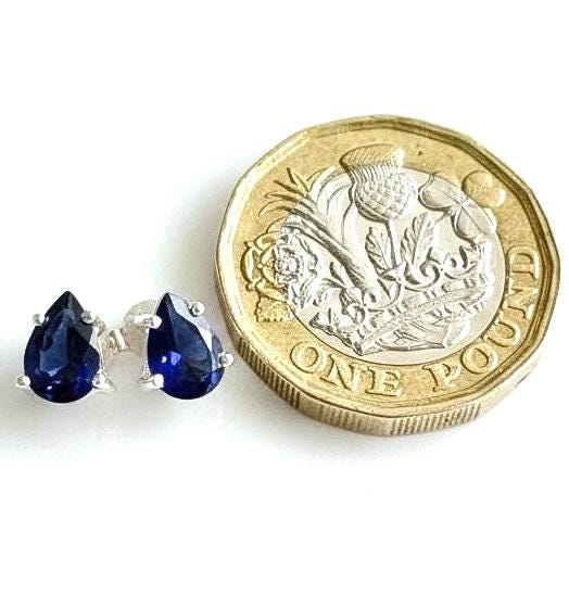 Natural Iolite Teardrop Stud Earrings, 925 Sterling Silver Blue Violet Gemstone