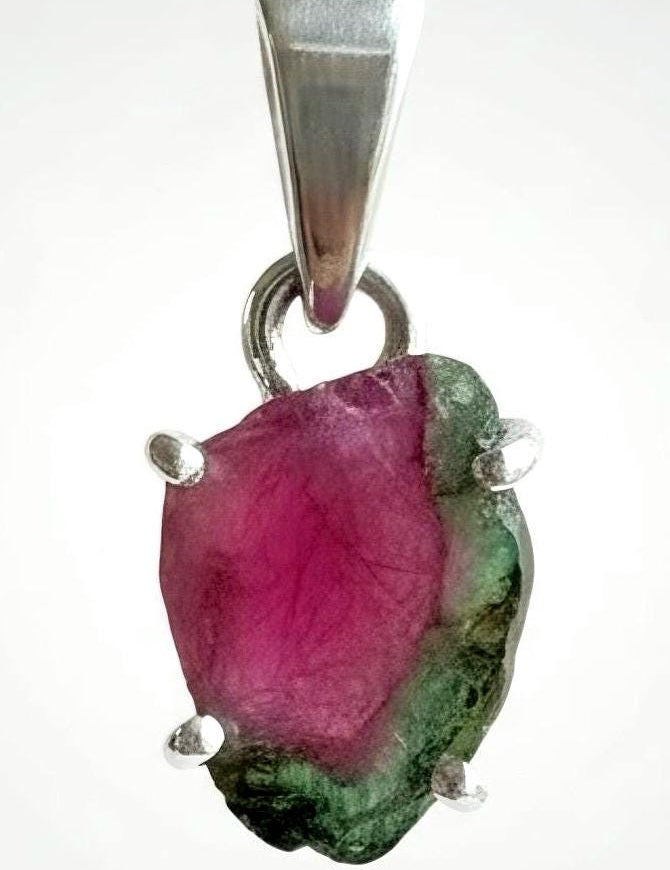 Watermelon Tourmaline Pendant • Natural Pink-Green Slice • 925 Silver • Small Raw Gem Necklace • 21 mm