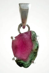 Watermelon Tourmaline Pendant • Natural Pink-Green Slice • 925 Silver • Small Raw Gem Necklace • 21 mm