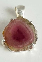 Watermelon Tourmaline Pendant, Sterling Silver Slice Gemstone Necklace, Raw Jewelry UK