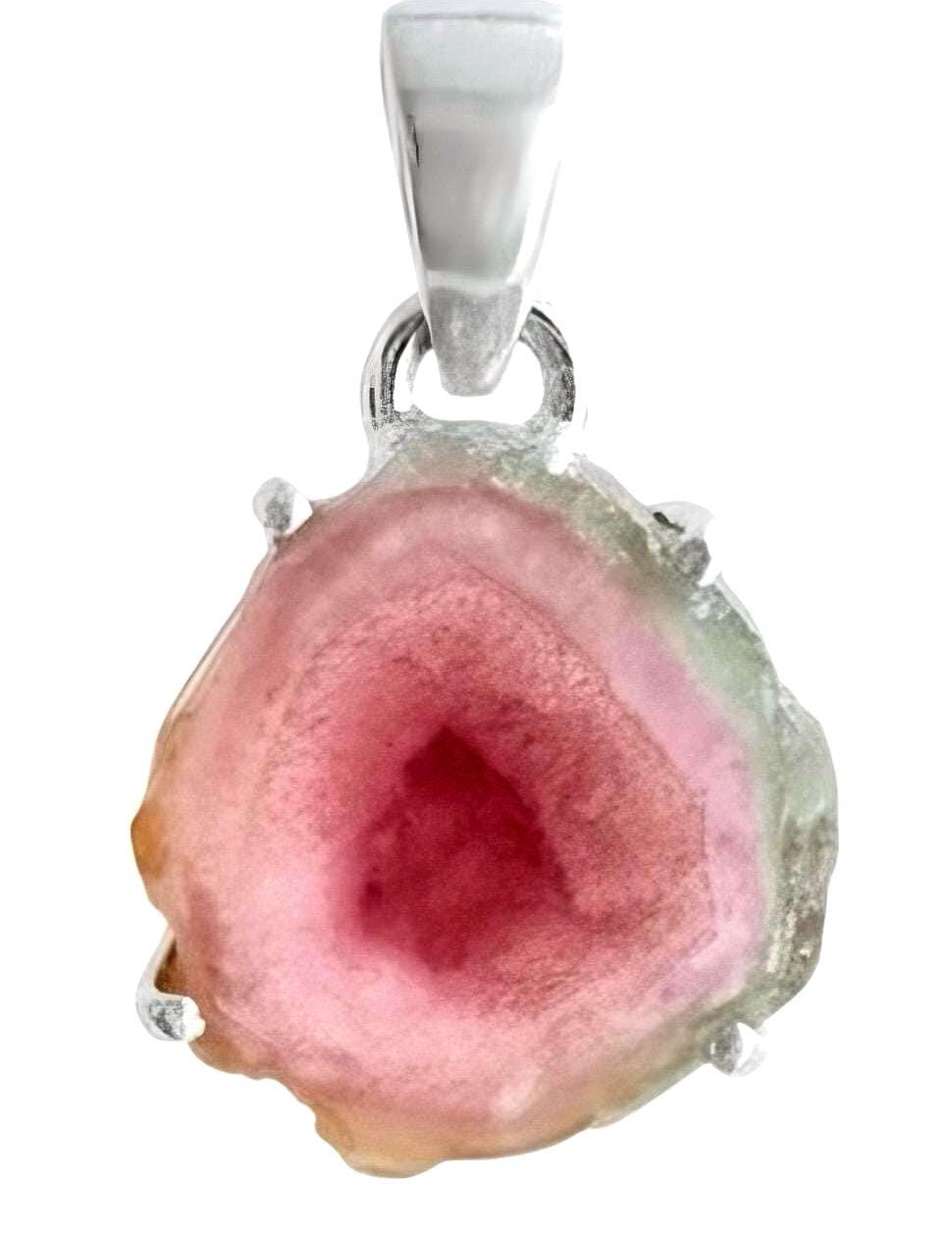 Watermelon Tourmaline Pendant, Sterling Silver Slice Gemstone Necklace, Raw Jewelry UK