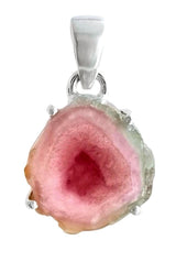 Watermelon Tourmaline Pendant, Sterling Silver Slice Gemstone Necklace, Raw Jewelry UK