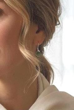 Natural Moldavite Dangle Earrings, Uncut 12mm x 8mm Sterling Silver, Handmade UK