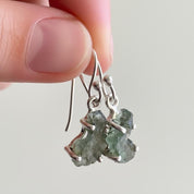 Natural Uncut Moldavite Sterling Silver Dangle Earrings