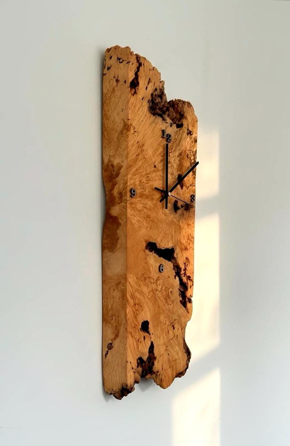 Large Burl Maple Wall Clock, Statement Wall Clock, Live Edge Wood Clock, Handmade Rustic Modern Wall Decor