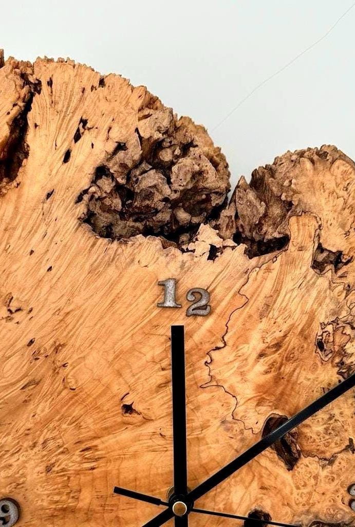 Large burl maple live edge wall clock handmade rustic modern UK Oak Island Gems