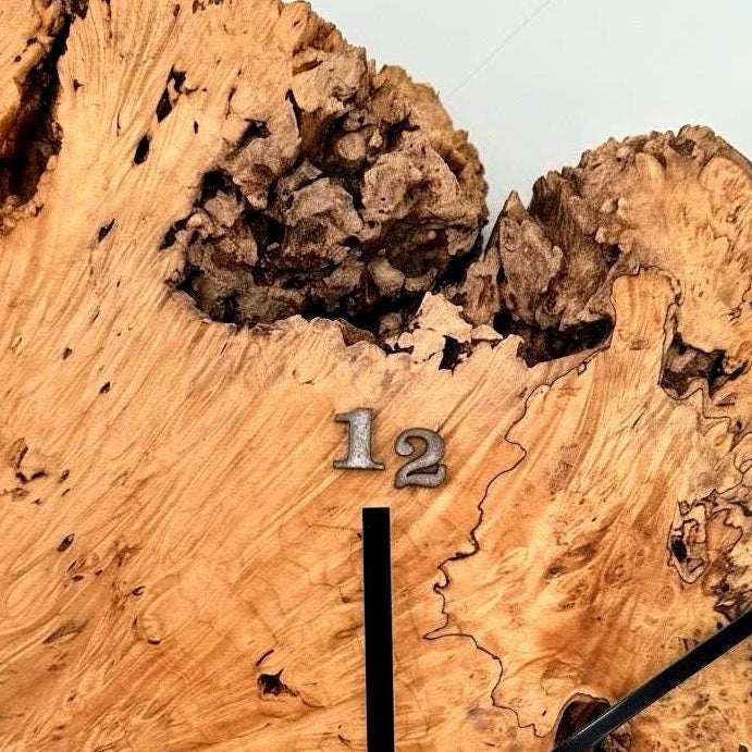 Large burl maple live edge wall clock handmade rustic modern UK Oak Island Gems