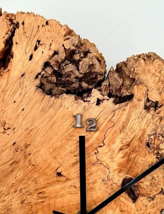 Large burl maple live edge wall clock handmade rustic modern UK Oak Island Gems