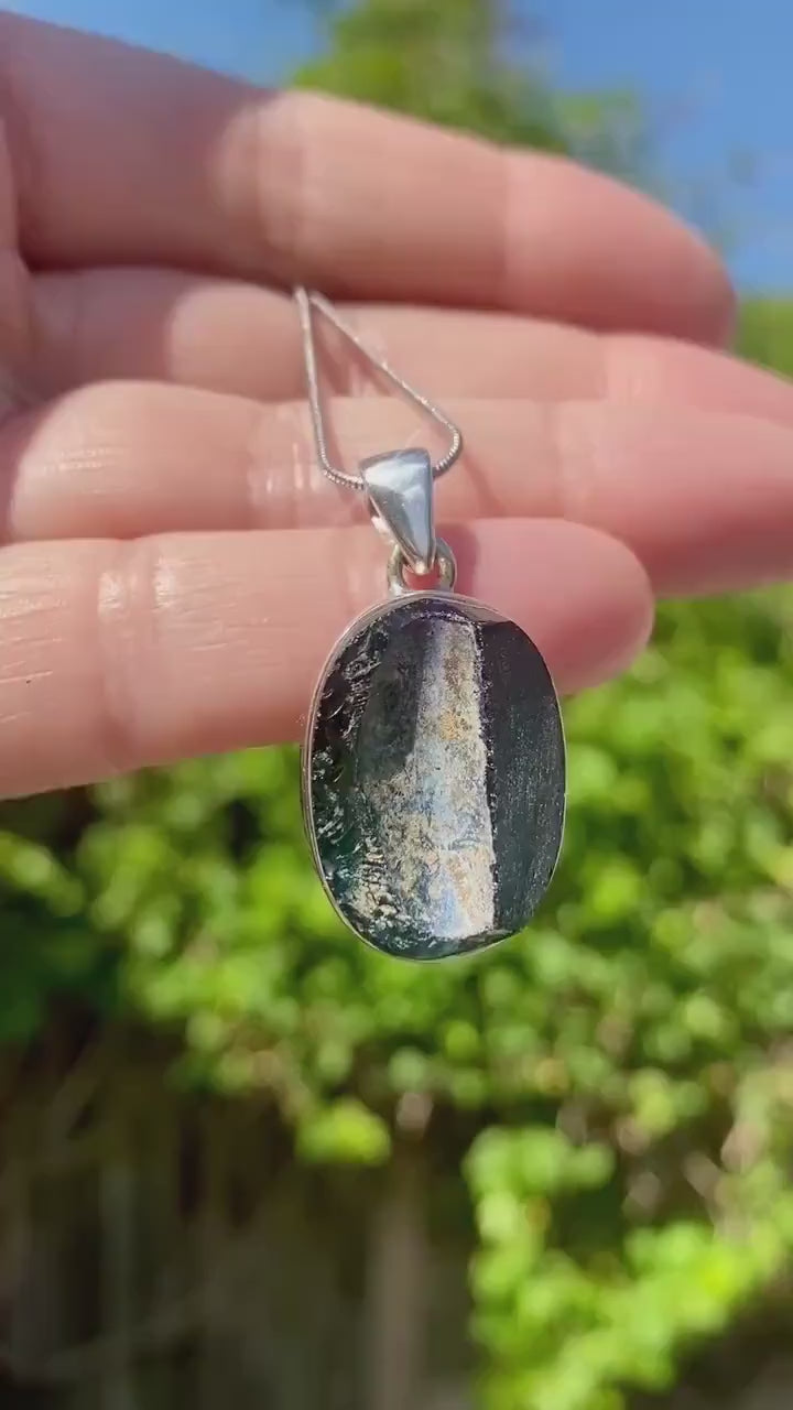 Oval Ancient Roman Glass Sterling Silver Pendant