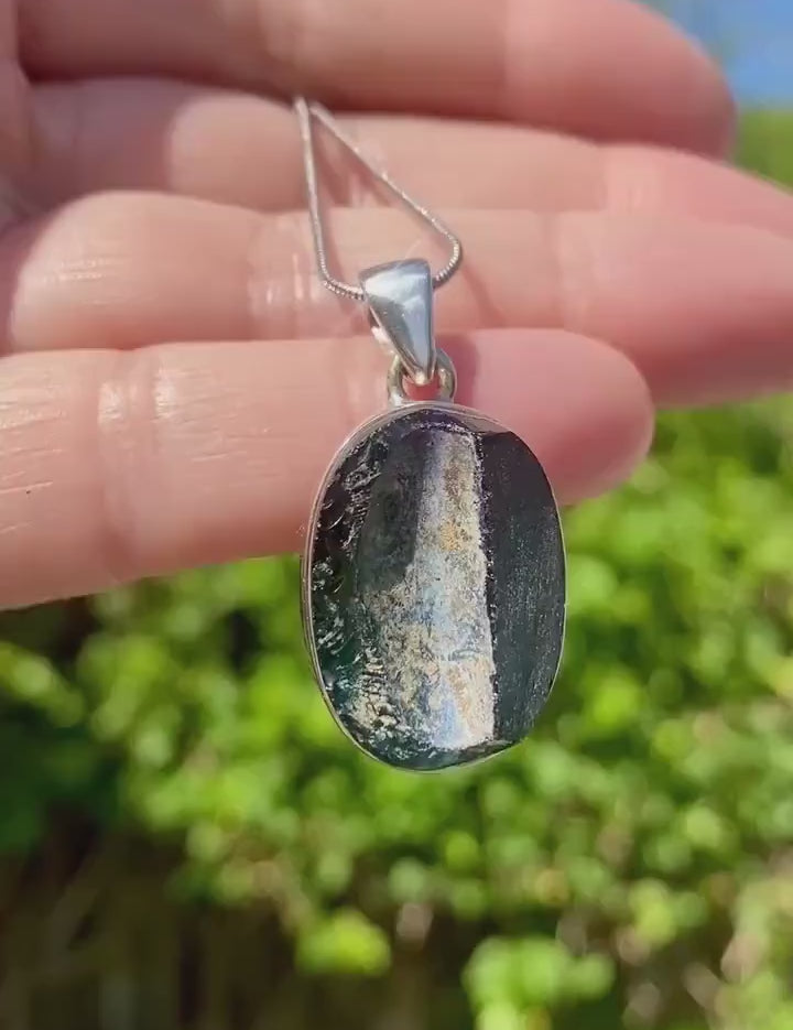 Oval Ancient Roman Glass Sterling Silver Pendant