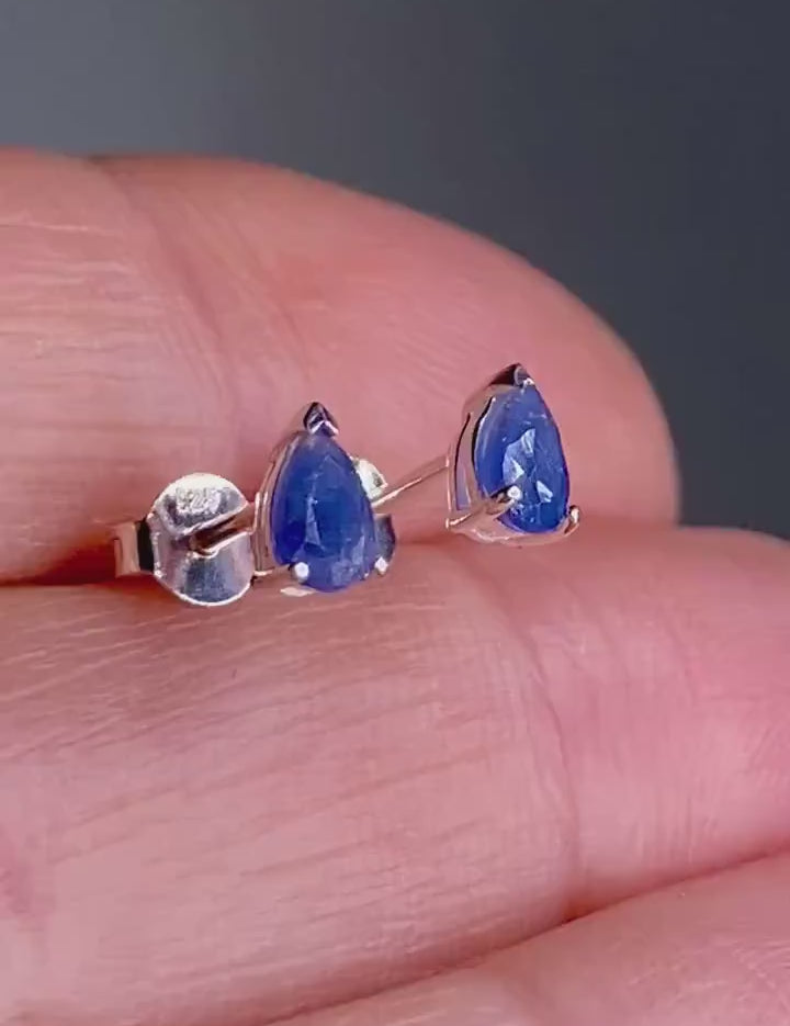 Raw Sapphire and Silver Stud Earrings