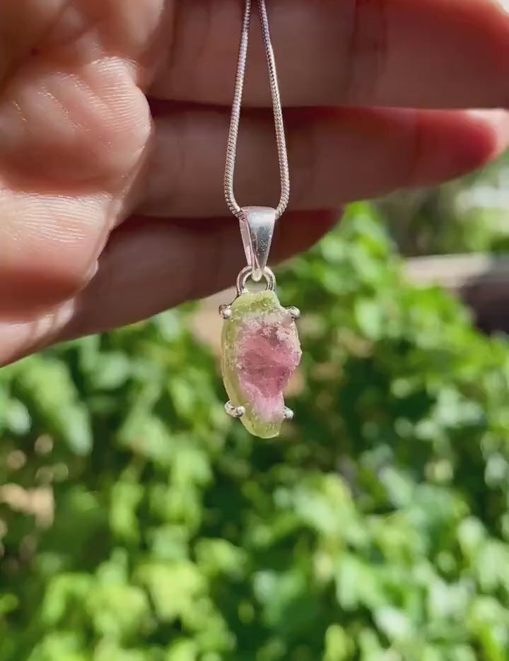 Watermelon Tourmaline Slice Silver pendant