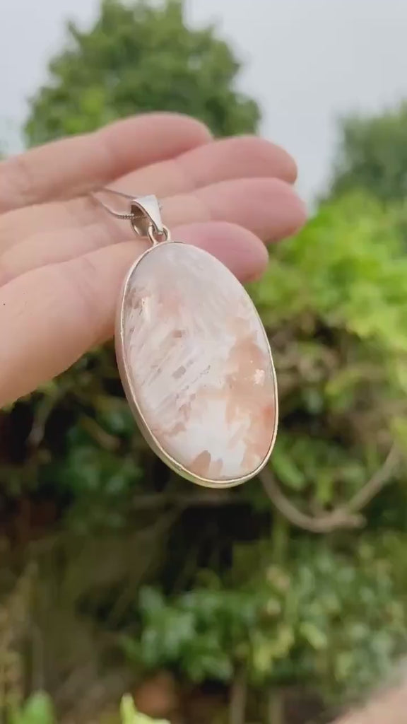 Peach Scolecite, Oval 43x26mm, 925 Sterling Silver, Handmade UK Gift