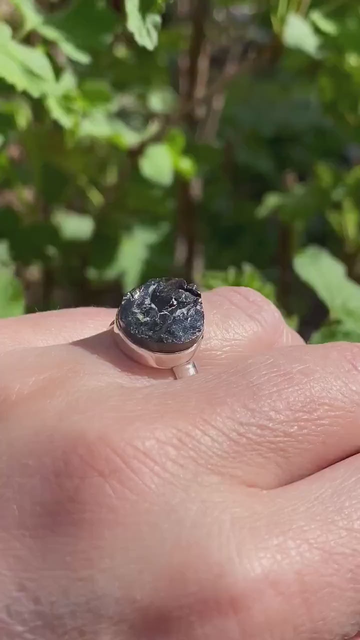 Shungite Sterling Silver Ring: Karelian Stone, Size 8