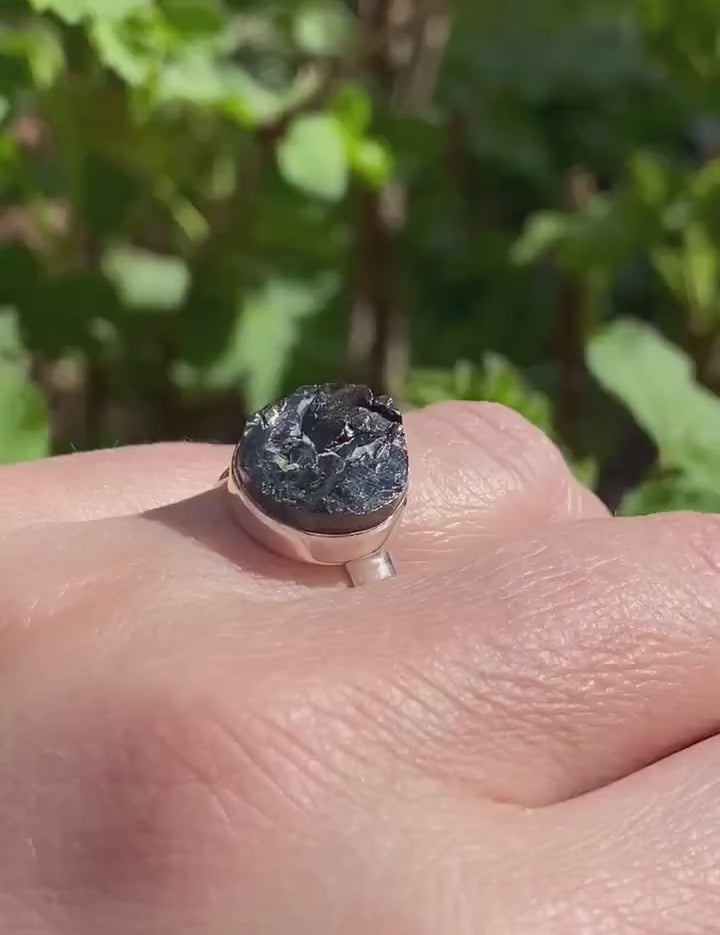 Shungite Sterling Silver Ring: Karelian Stone, Size 8