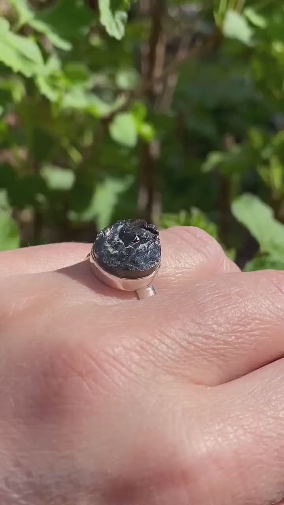 Shungite Sterling Silver Ring: Karelian Stone, Size 8