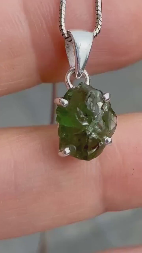 Natural Green Apatite and Silver Pendant