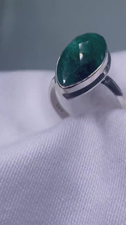 Raw Faceted Emerald and Silver Ring